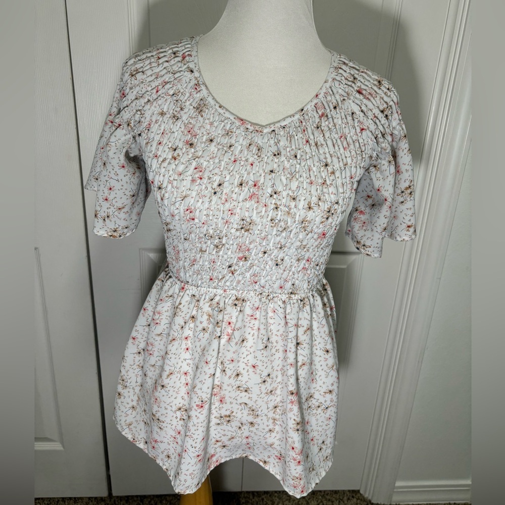 MikaRose White and Floral Blouse